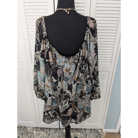 Maurices Top Sz 3X Boho Sheer Multi Paisley Off The Shoulder Peplum Ruffle Trim - Picture 10 of 14